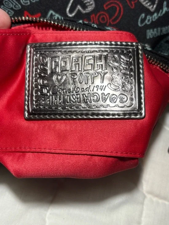 Coach Black Poppy Print Shoulder Bag or Wristlet with Metallic Trim - Picture 11 of 16